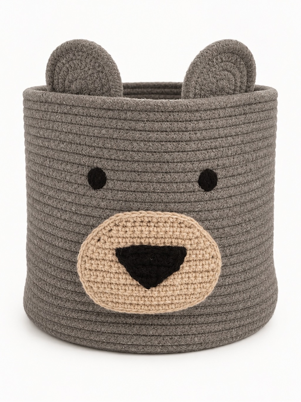 Gray Bear Woven Rope Storage Basket / Nursery Toy Organizer Bin